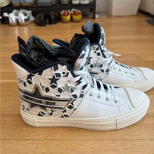 Christian Dior White and Black High-Top Sneakers